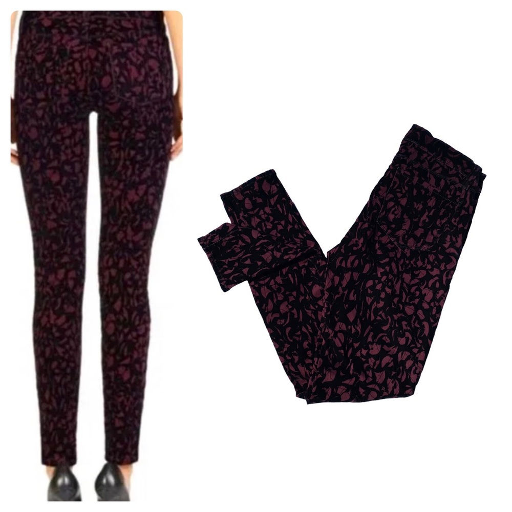 J Brand Mulberry Brocade Super Skinny Velvet Jeans Plum Women's 27